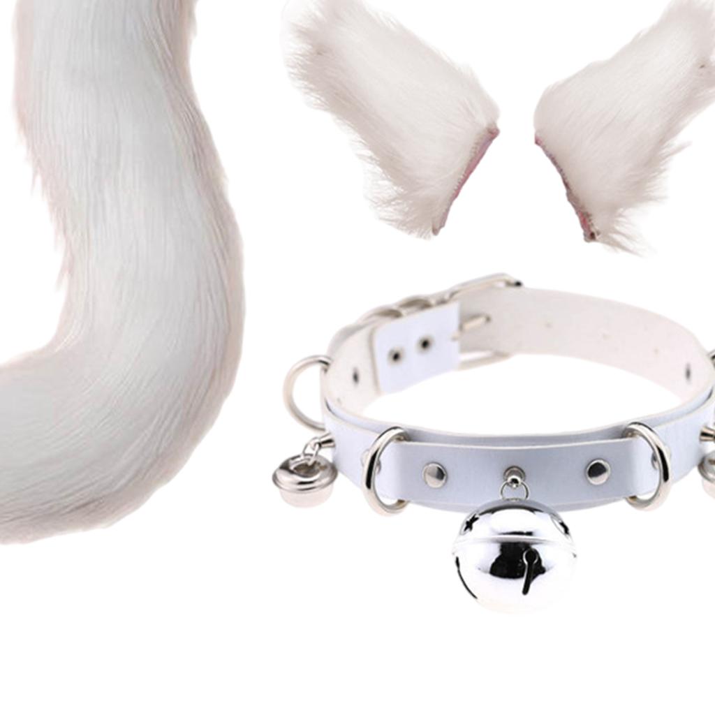 Faux Fur Cat Ears and Tail Set Halloween Fancy Dress Cosplay Costume White