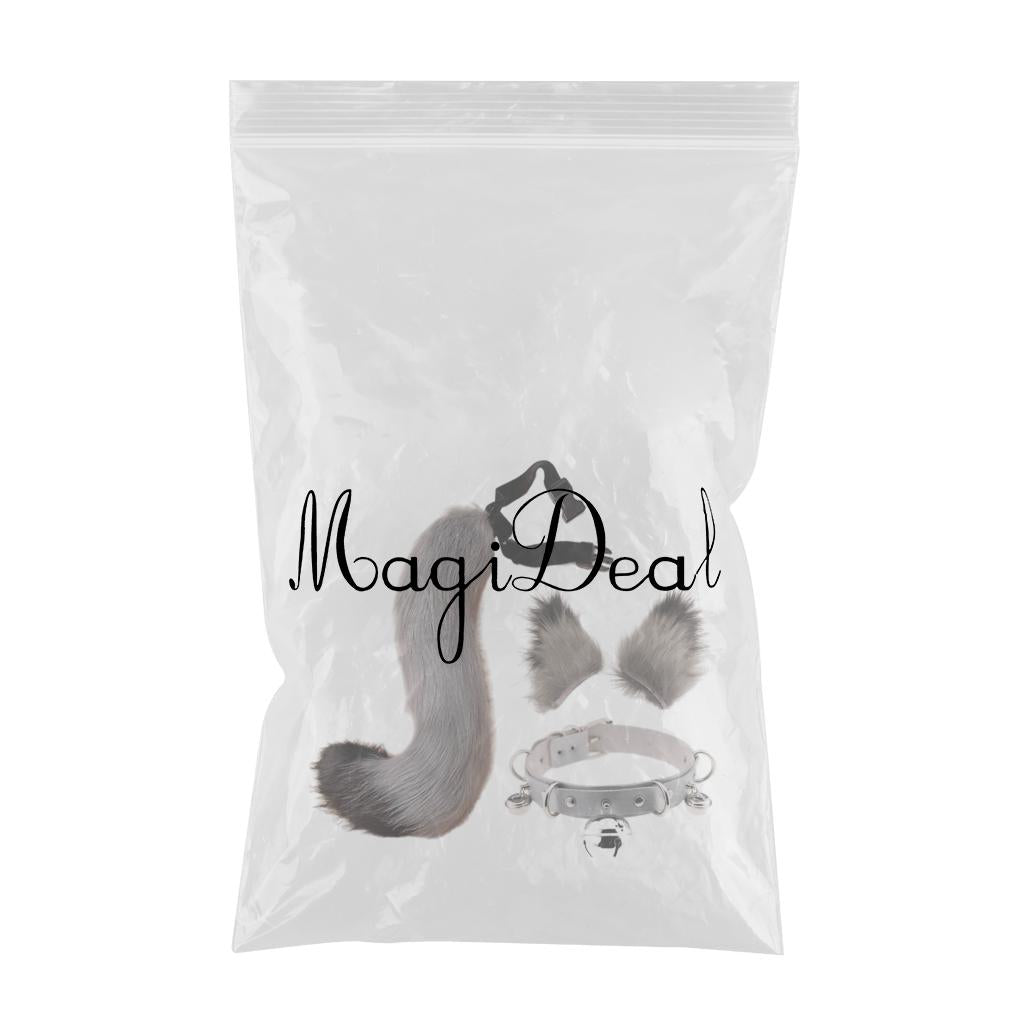 Faux Fur Cat Ears and Tail Set Halloween Fancy Dress Cosplay Costume Gray