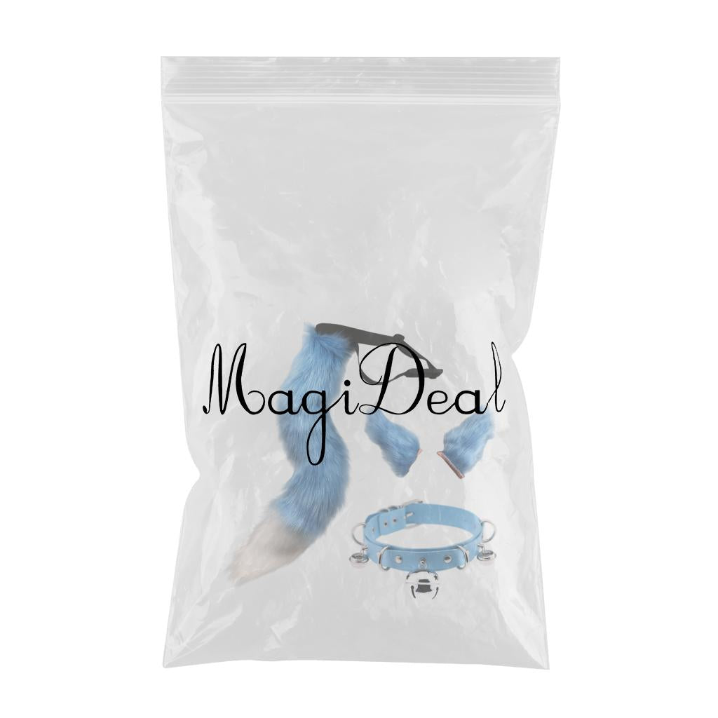 Faux Fur Cat Ears and Tail Set Halloween Fancy Dress Cosplay Costume Blue
