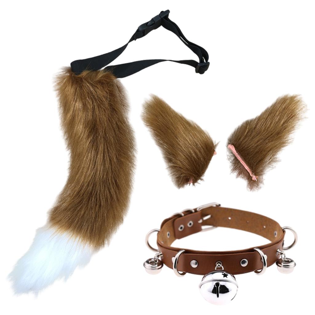 Faux Fur Cat Ears and Tail Set Halloween Fancy Dress Cosplay Costume Brown
