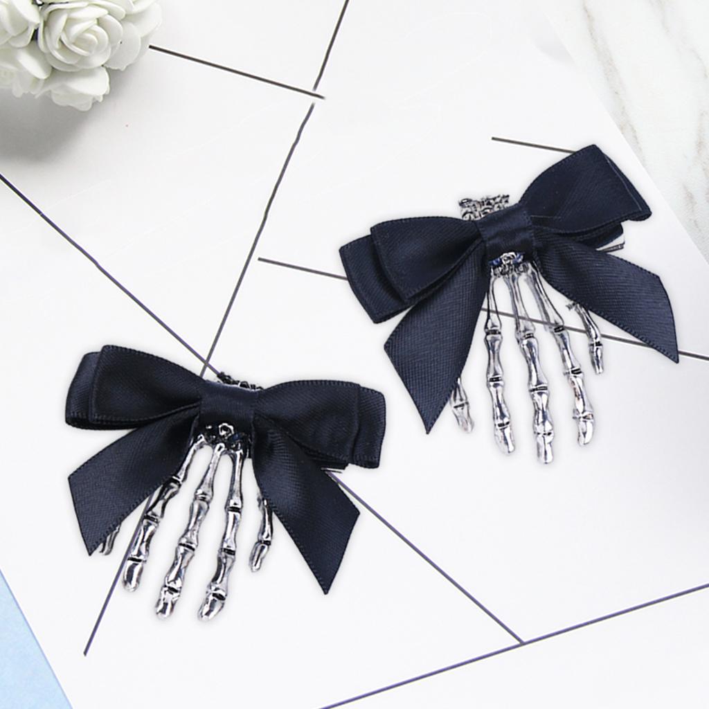 Halloween Skeleton Claw Hair Clip with Bowknot Skull Hand Hairpin Cosplay