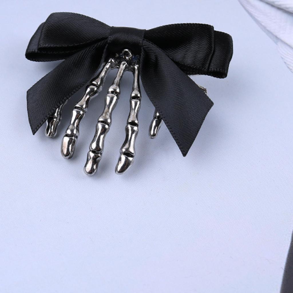 Halloween Skeleton Claw Hair Clip with Bowknot Skull Hand Hairpin Cosplay