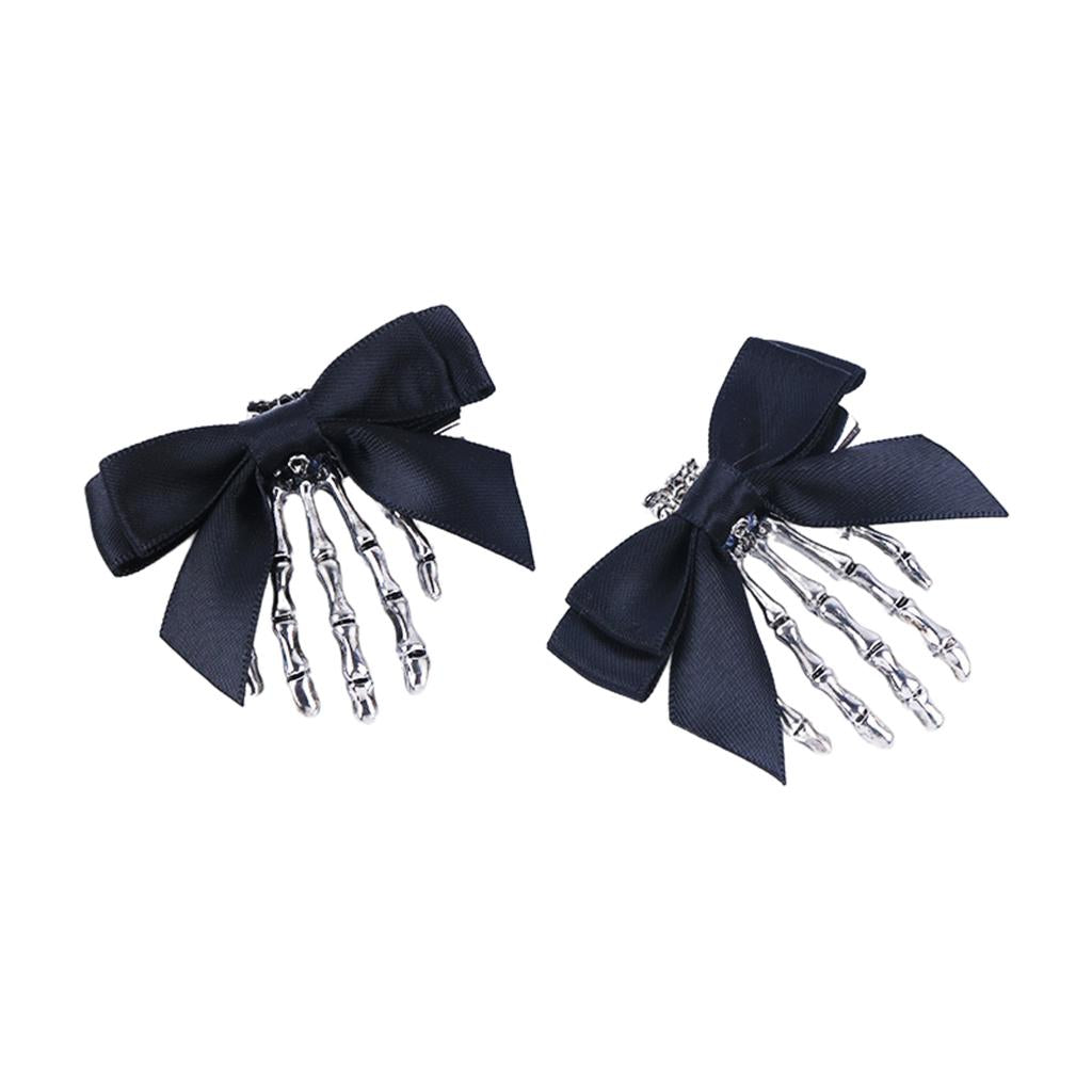 Halloween Skeleton Claw Hair Clip with Bowknot Skull Hand Hairpin Cosplay