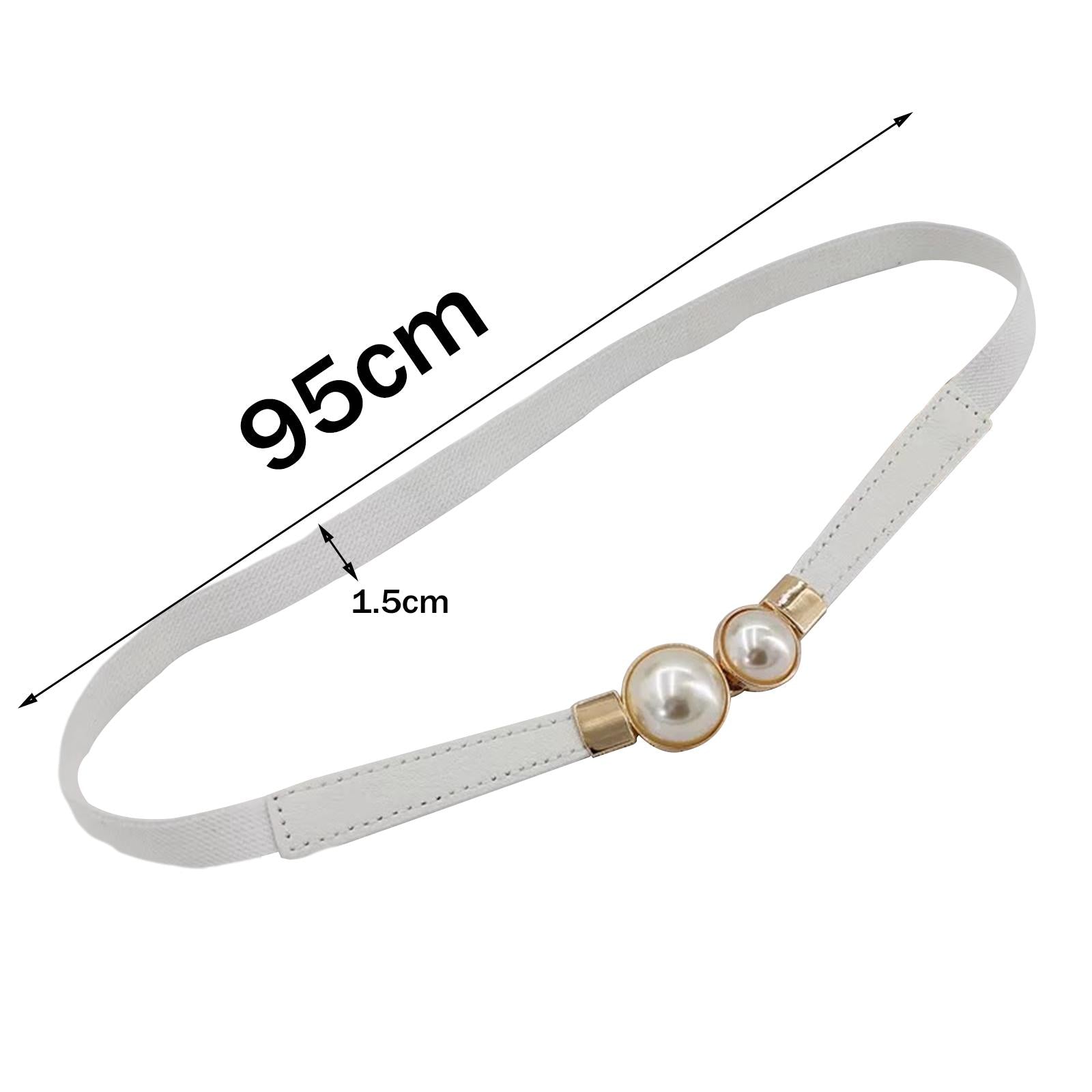 Pearl Elastic Belt Thin Leather Women Waist Belt Dress Skirt Decor White