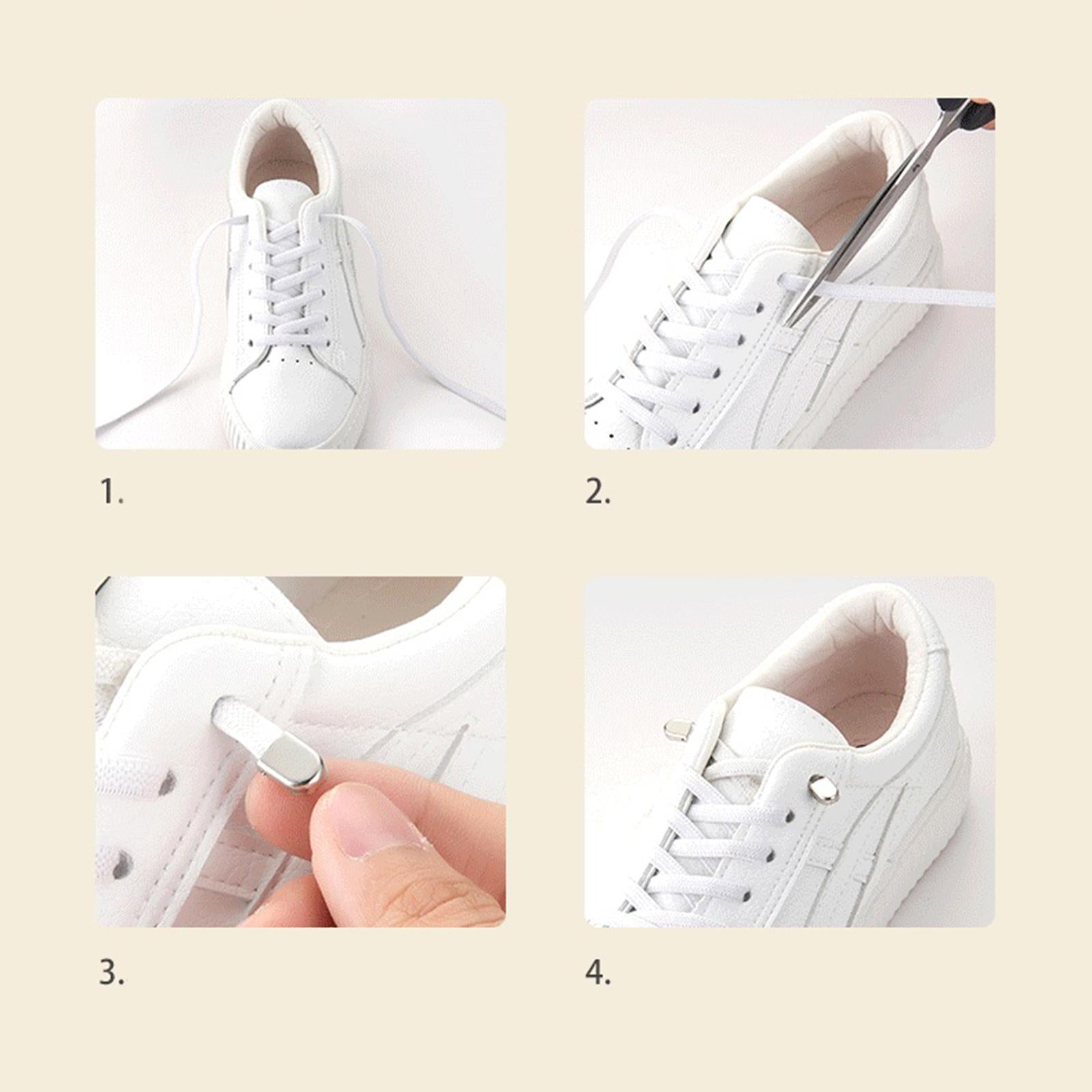 No Tie Elastic Lock Lace System Lock Shoe Laces Shoelaces Kids Older White