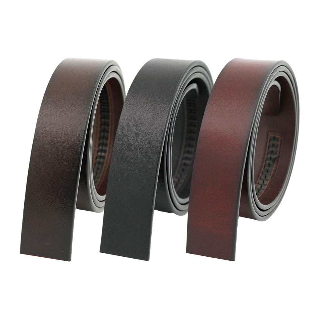 Vintage Leather Strap Automatic Buckle No Buckle Casual Dress Belt for Mens Black