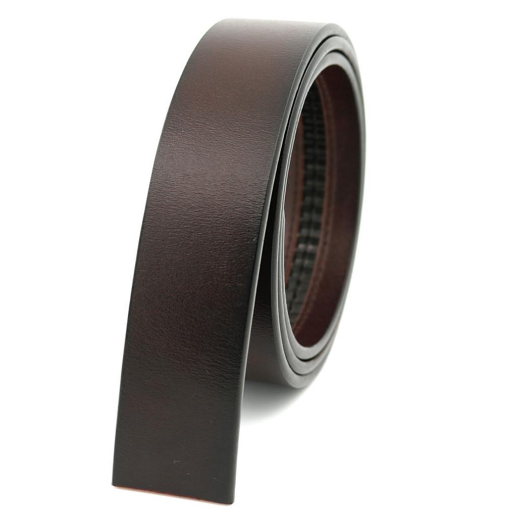 Vintage Leather Strap Automatic Buckle No Buckle Casual Dress Belt for Mens Brown