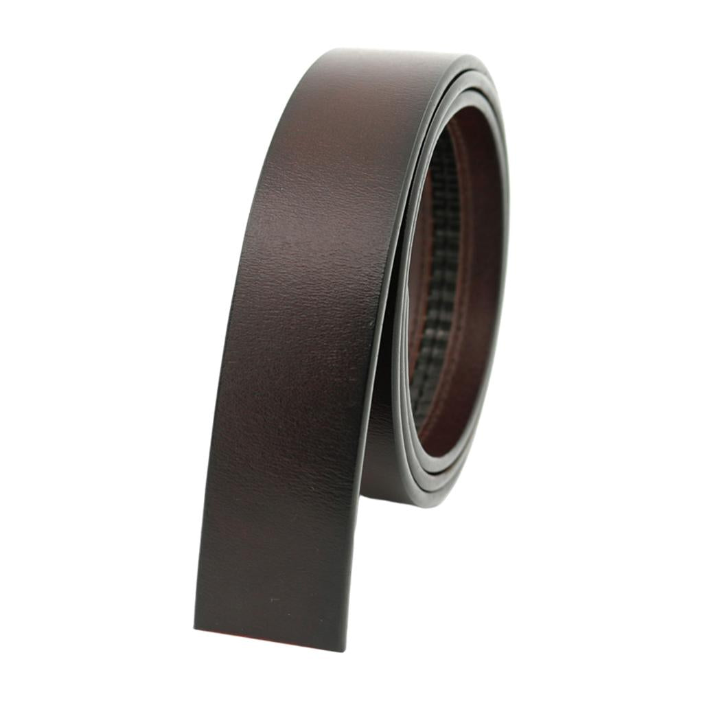 Vintage Leather Strap Automatic Buckle No Buckle Casual Dress Belt for Mens Brown