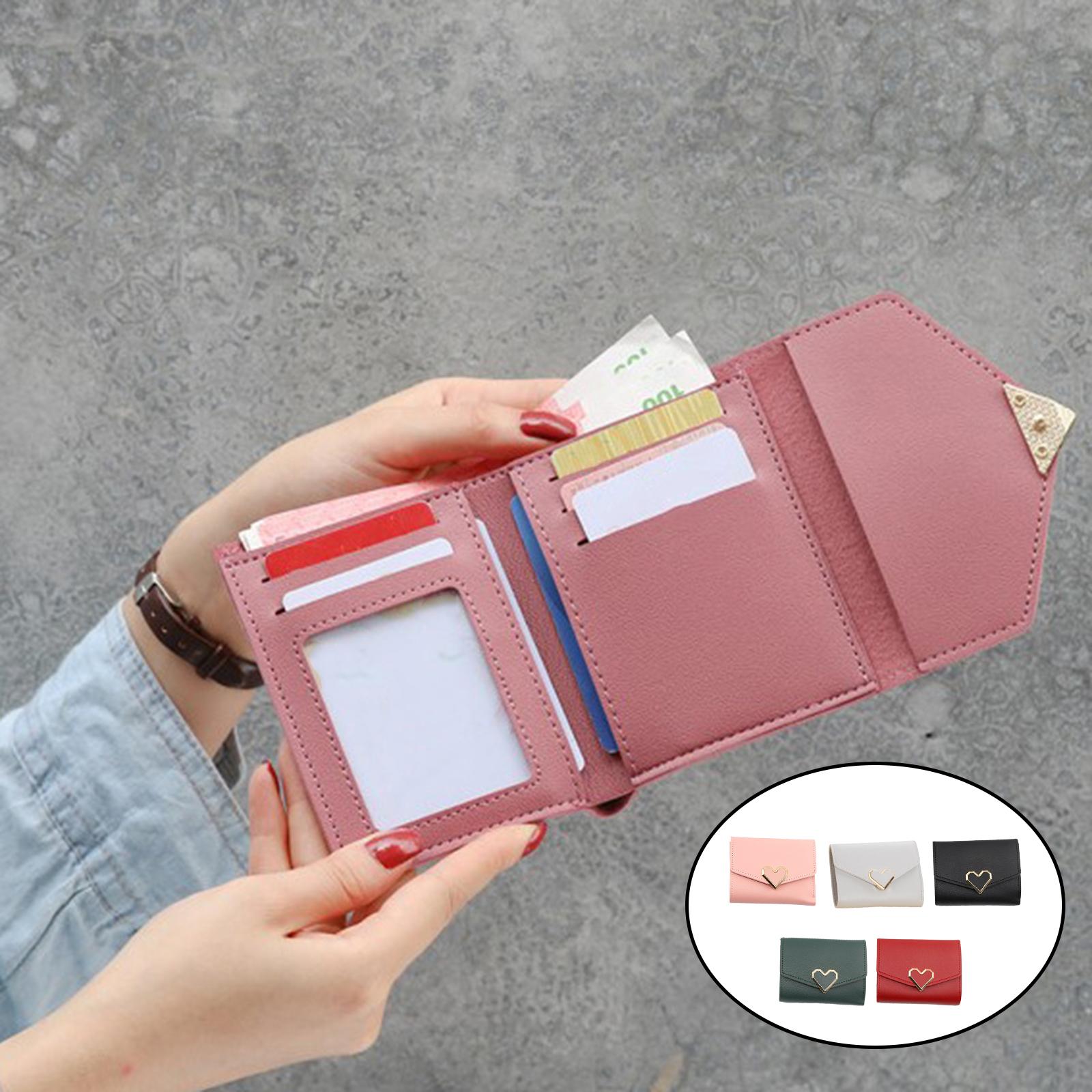 Women Small Wallet Mini Purse Bifold Leather Short Card Holder Handbag Red