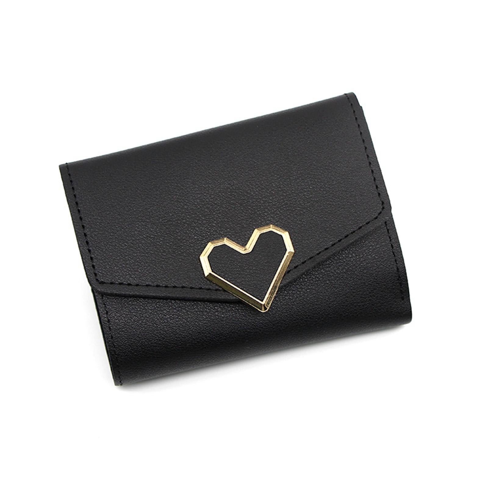 Women Small Wallet Mini Purse Bifold Leather Short Card Holder Handbag Black