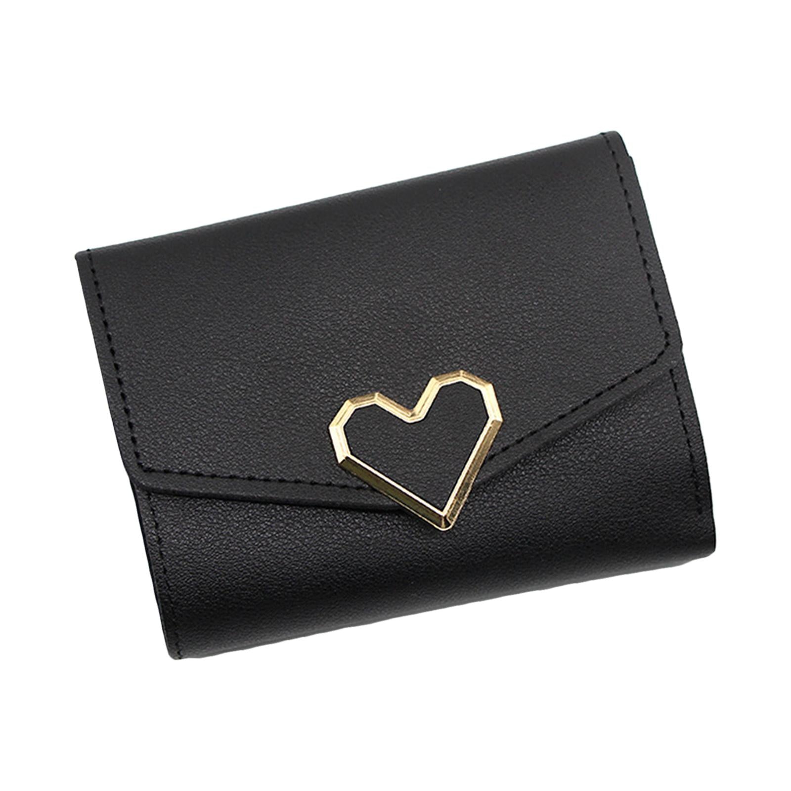 Women Small Wallet Mini Purse Bifold Leather Short Card Holder Handbag Black
