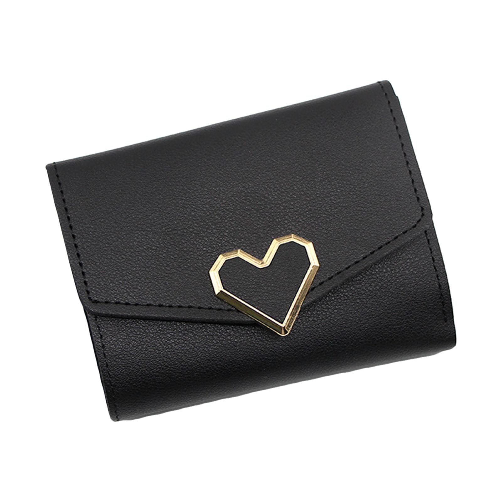 Women Small Wallet Mini Purse Bifold Leather Short Card Holder Handbag Black