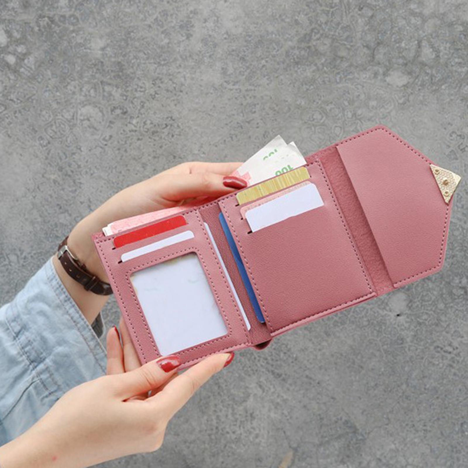 Women Small Wallet Mini Purse Bifold Leather Short Card Holder Handbag Pink