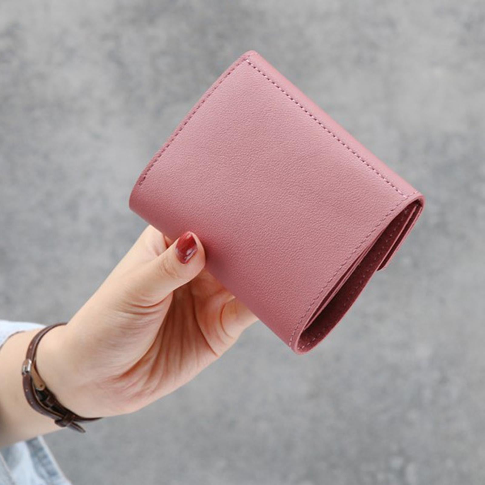 Women Small Wallet Mini Purse Bifold Leather Short Card Holder Handbag Pink