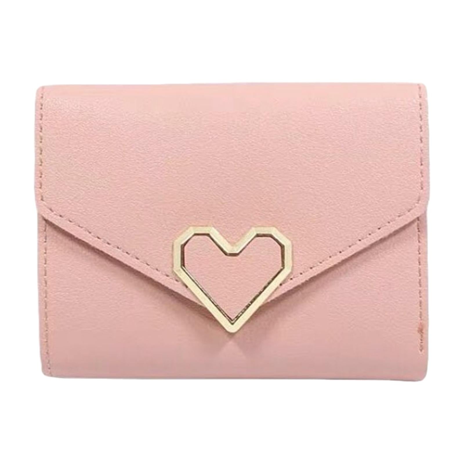 Women Small Wallet Mini Purse Bifold Leather Short Card Holder Handbag Pink