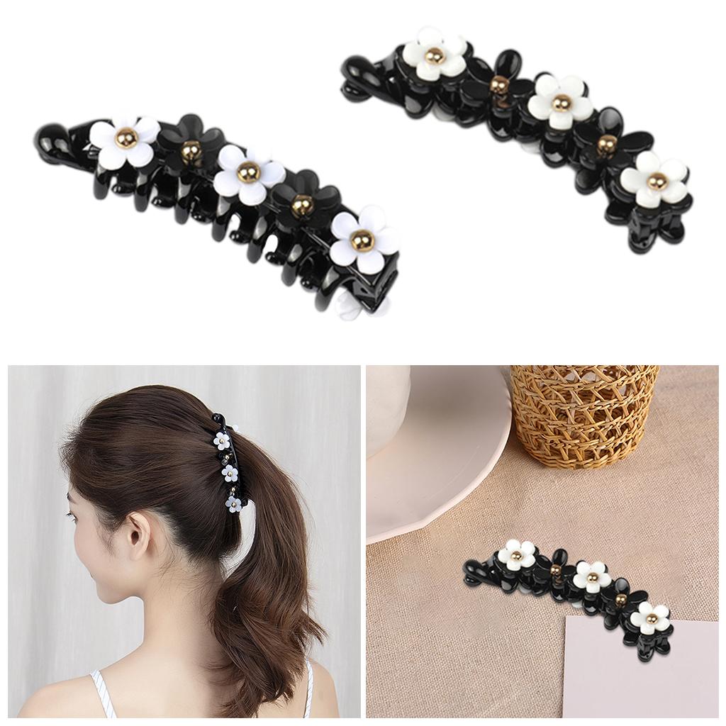 Girls Fashion Black White Petals Hair Clip Duckbill Hairpin Headwear Style 1