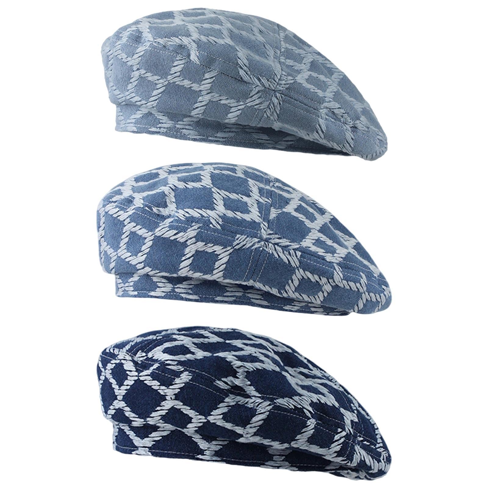 Women Beret Hat Classic Sunshade French Style Peaked Beanie Light Blue