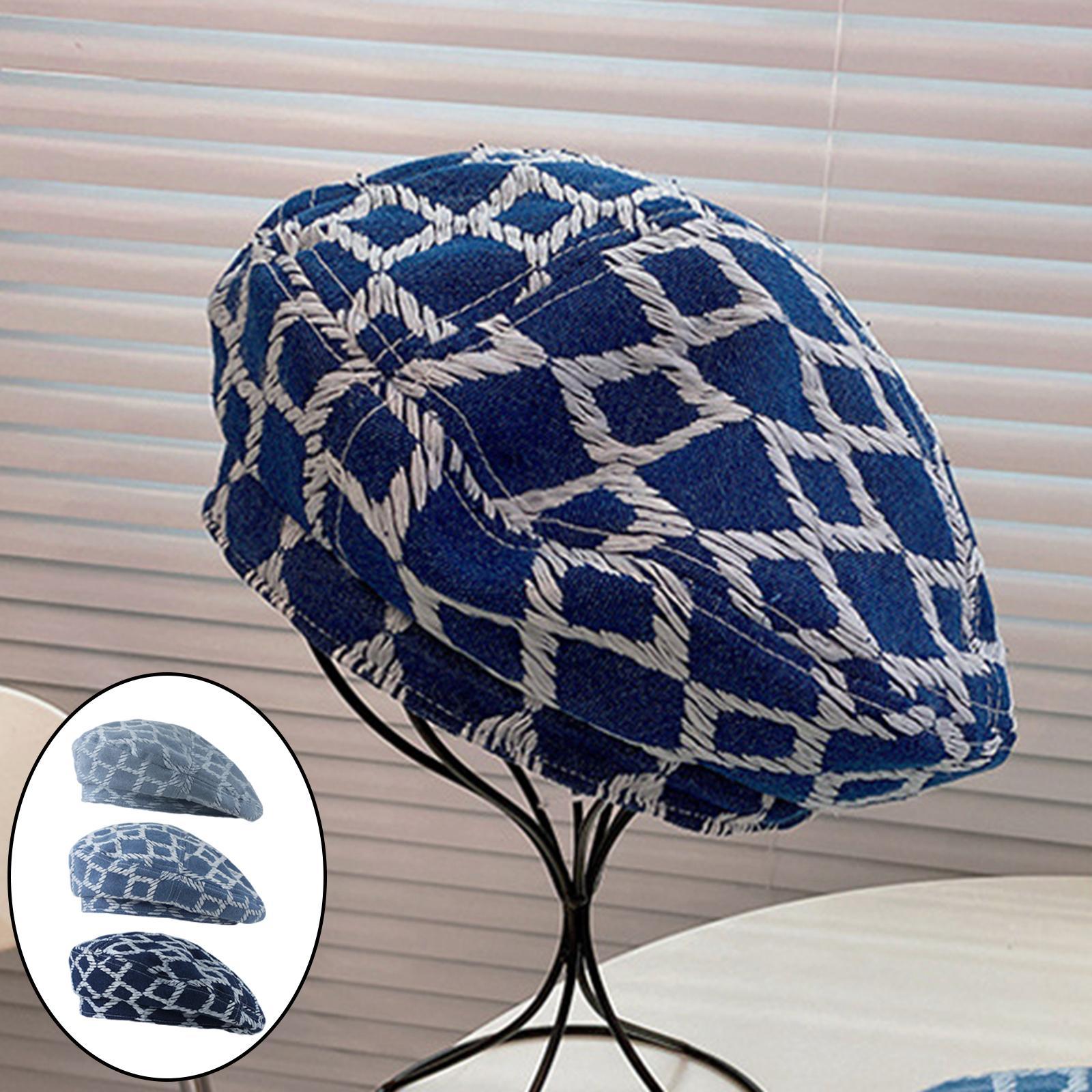 Women Beret Hat Classic Sunshade French Style Peaked Beanie Light Blue