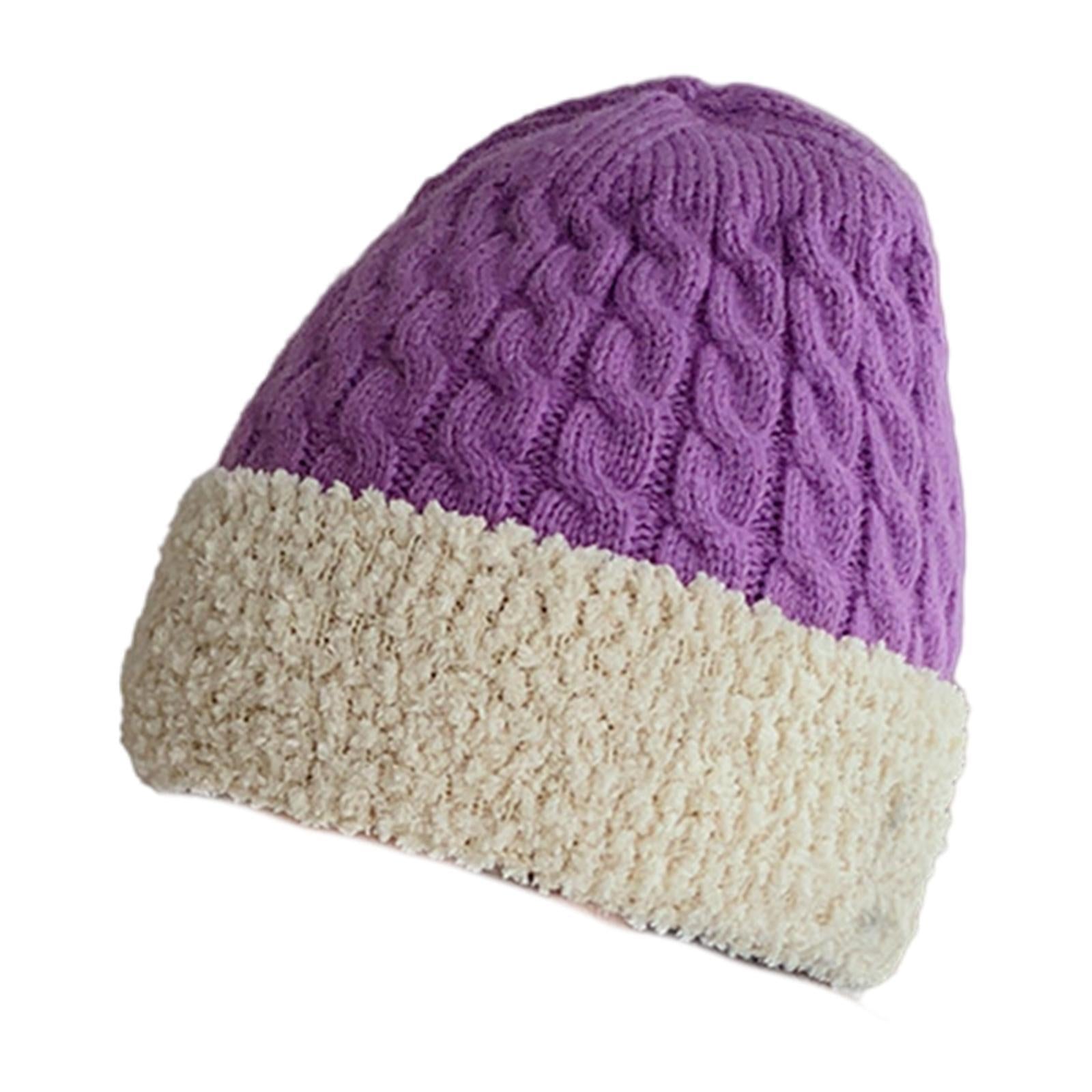 Women Knitted Beanie Winter Fashion Thermal Hats Outdoor Gadget  Purple
