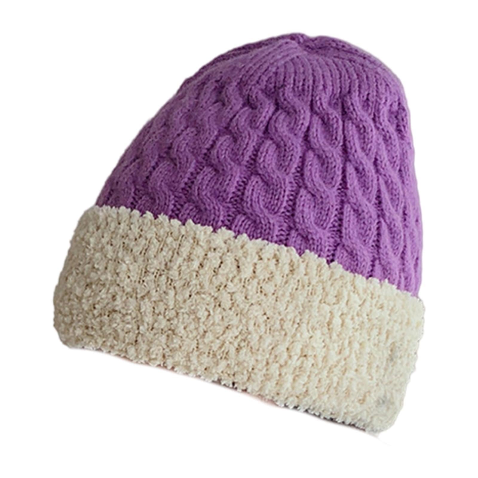 Women Knitted Beanie Winter Fashion Thermal Hats Outdoor Gadget  Purple