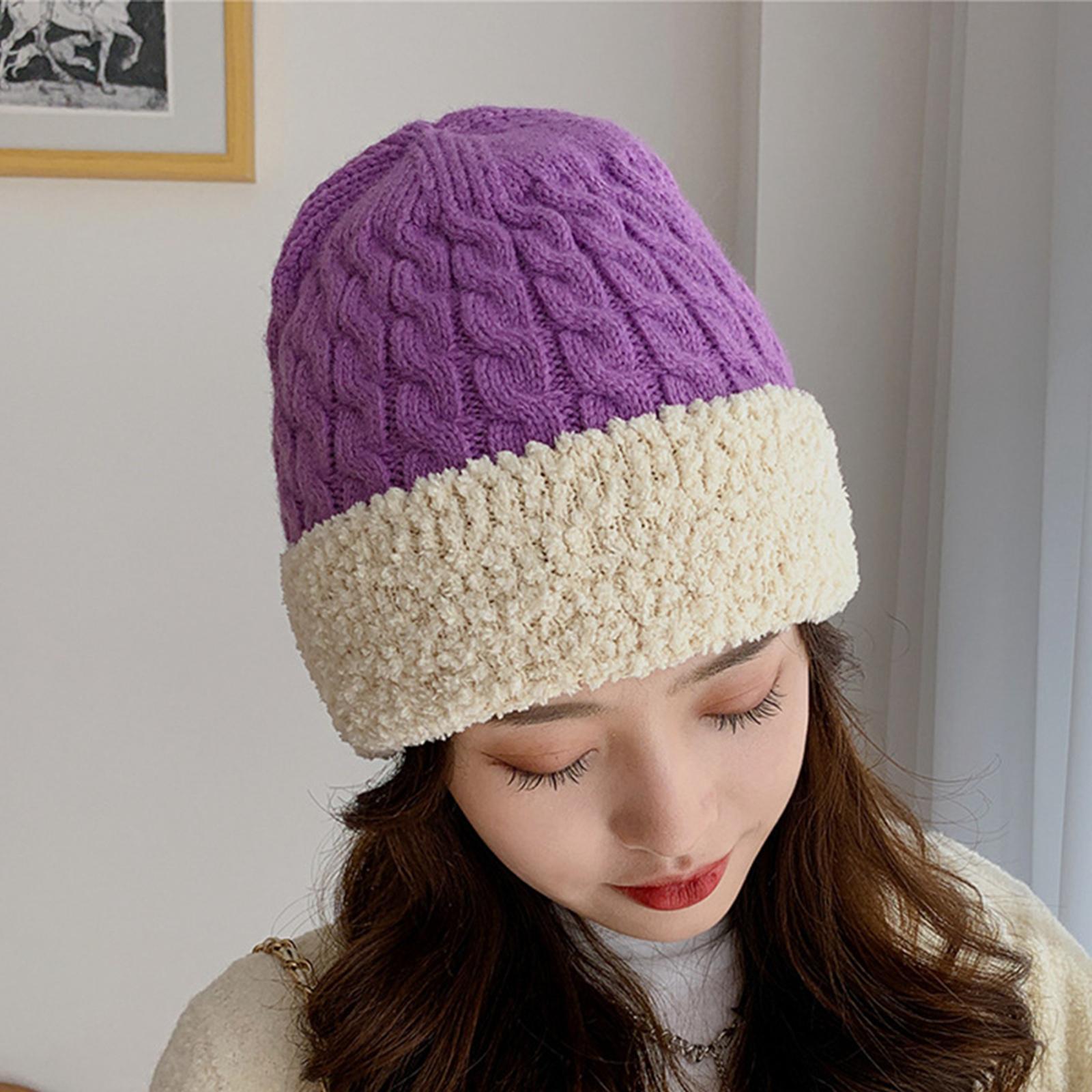 Women Knitted Beanie Winter Fashion Thermal Hats Outdoor Gadget  Purple