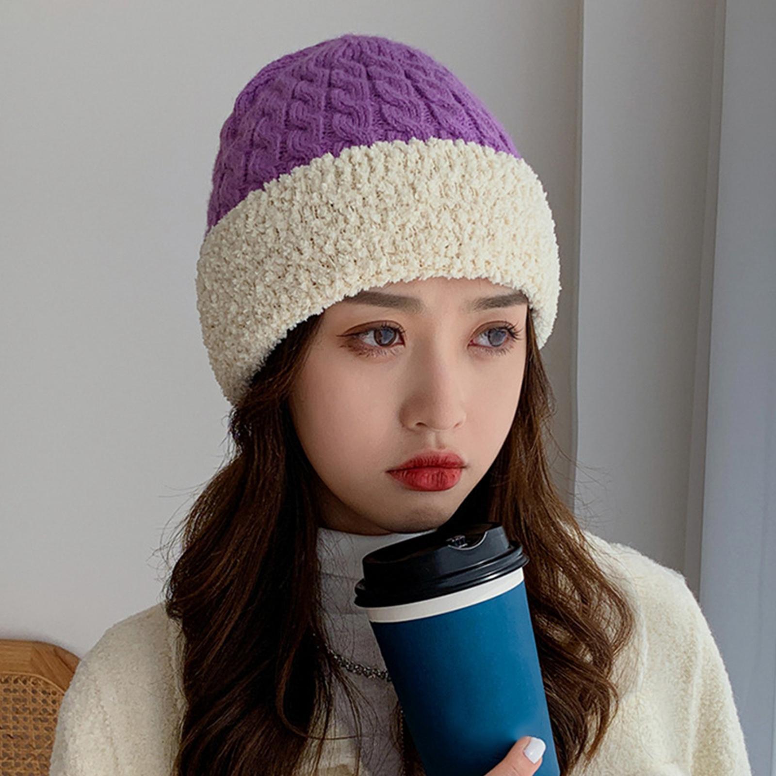 Women Knitted Beanie Winter Fashion Thermal Hats Outdoor Gadget  Purple
