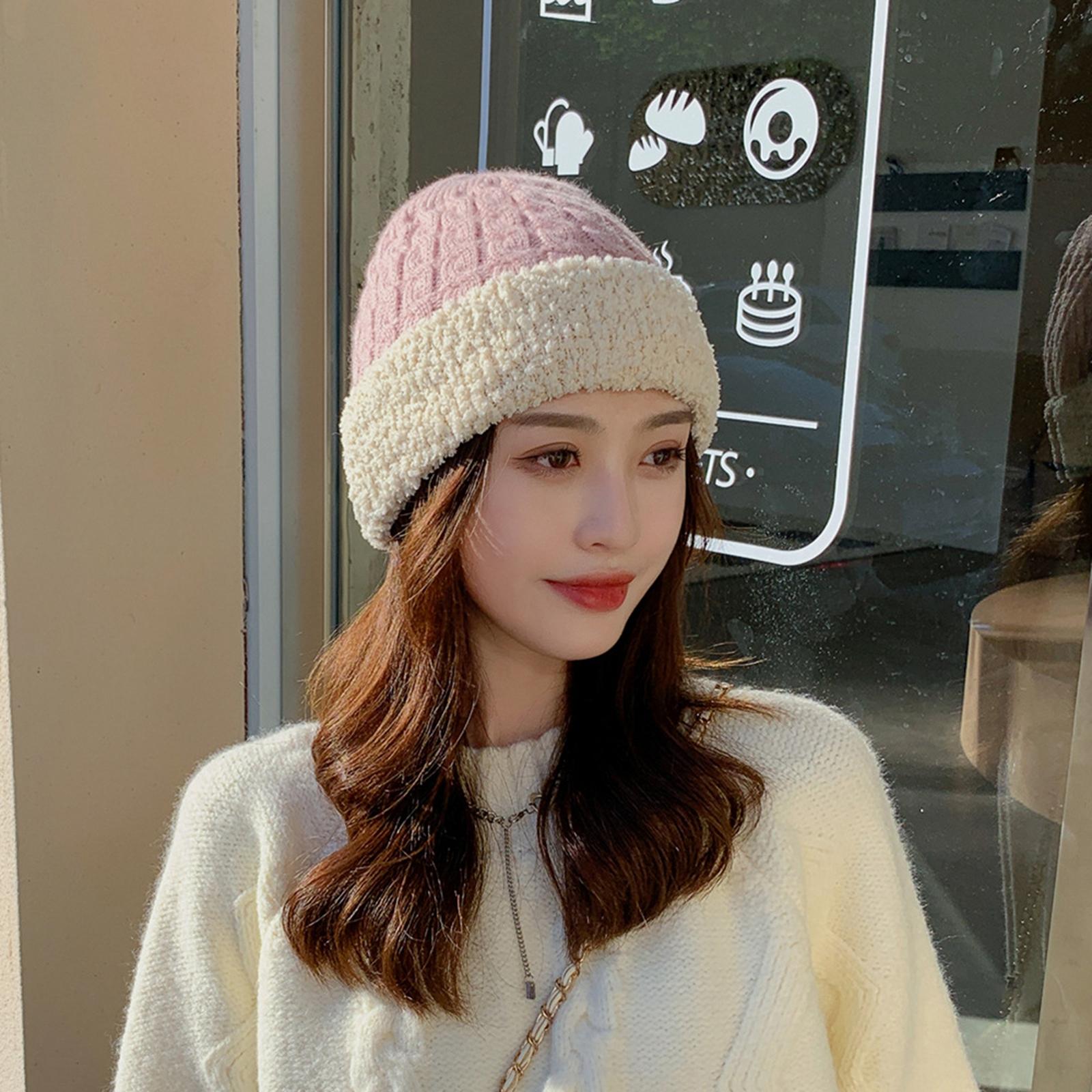 Women Knitted Beanie Winter Fashion Thermal Hats Outdoor Gadget Pink