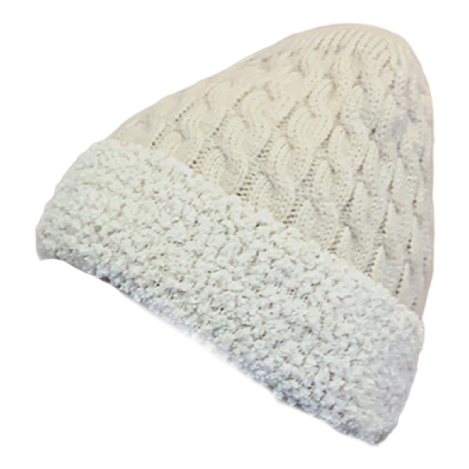 Women Knitted Beanie Winter Fashion Thermal Hats Outdoor Gadget  Beige White