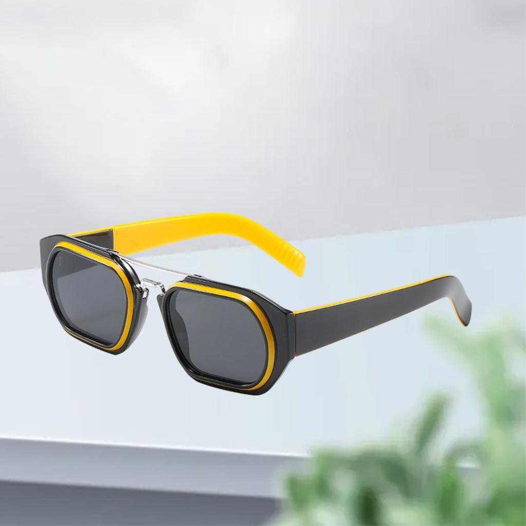 Trendy Retro Style Square Sun Glasses Party Props UV400 Glasses Black Yellow