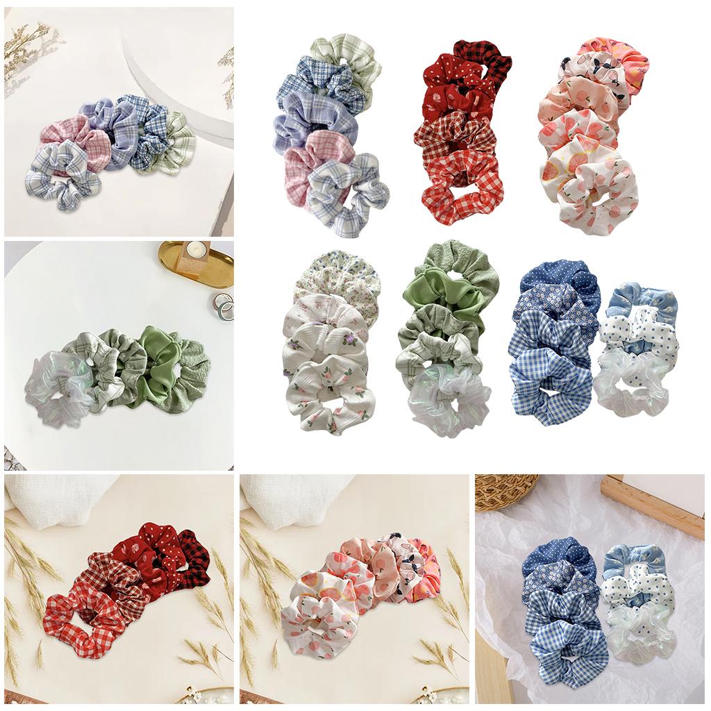 Hair Scrunchie Elastic Ponytail Ties Fashion Pony Tail Holder Band Bobbles 5PCS Plaid