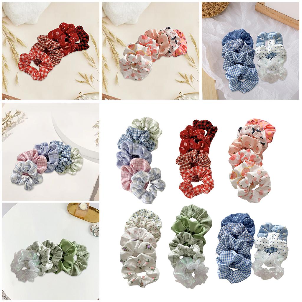 Hair Scrunchie Elastic Ponytail Ties Fashion Pony Tail Holder Band Bobbles 5PCS Plaid