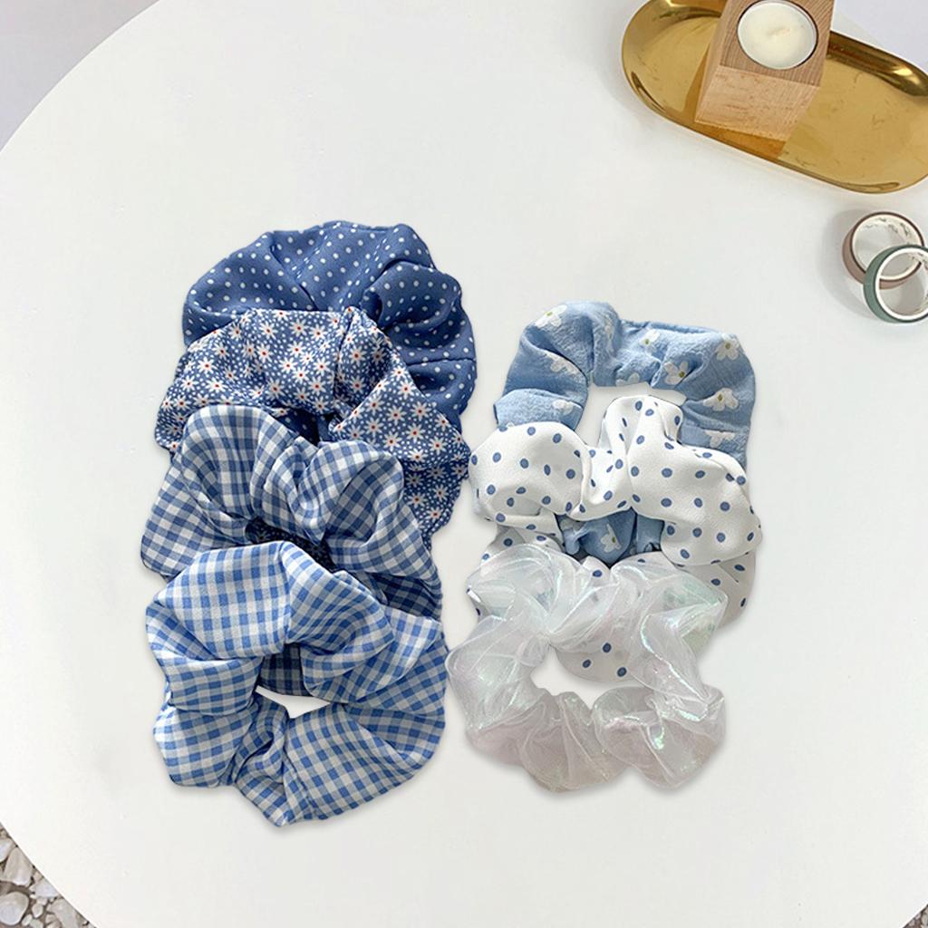 Hair Scrunchie Elastic Ponytail Ties Fashion Pony Tail Holder Band Bobbles 7PCS Blue