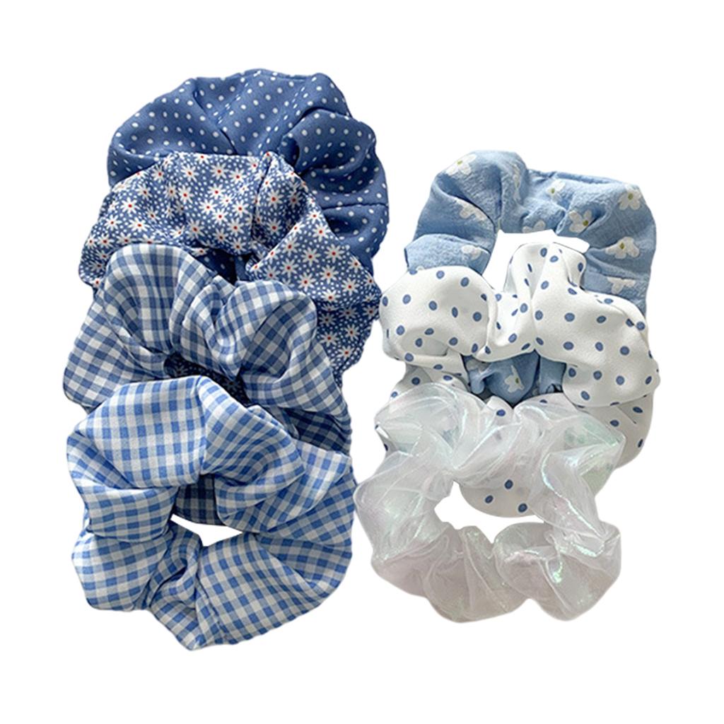 Hair Scrunchie Elastic Ponytail Ties Fashion Pony Tail Holder Band Bobbles 7PCS Blue