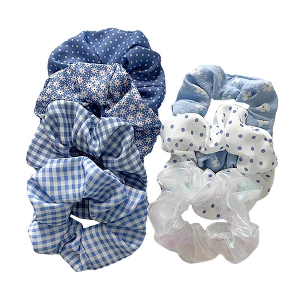 Hair Scrunchie Elastic Ponytail Ties Fashion Pony Tail Holder Band Bobbles 7PCS Blue