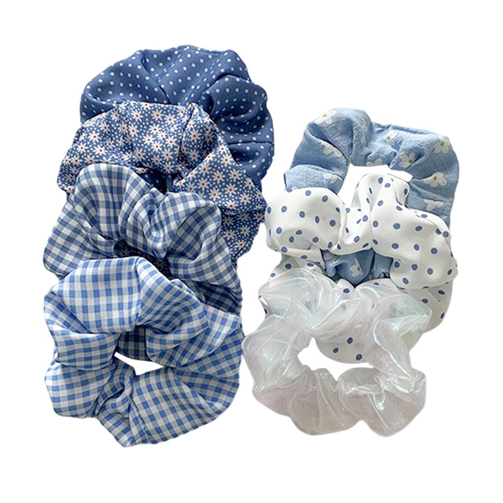 Hair Scrunchie Elastic Ponytail Ties Fashion Pony Tail Holder Band Bobbles 7PCS Blue