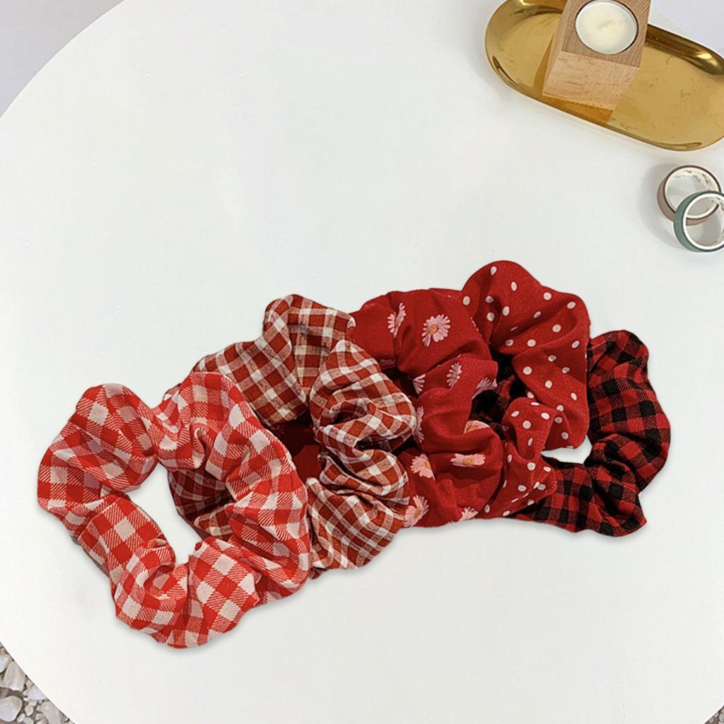 Hair Scrunchie Elastic Ponytail Ties Fashion Pony Tail Holder Band Bobbles 5PCS Red