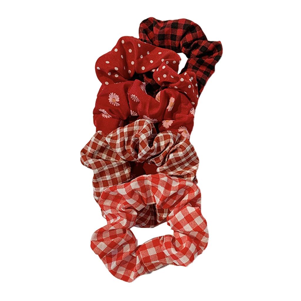 Hair Scrunchie Elastic Ponytail Ties Fashion Pony Tail Holder Band Bobbles 5PCS Red