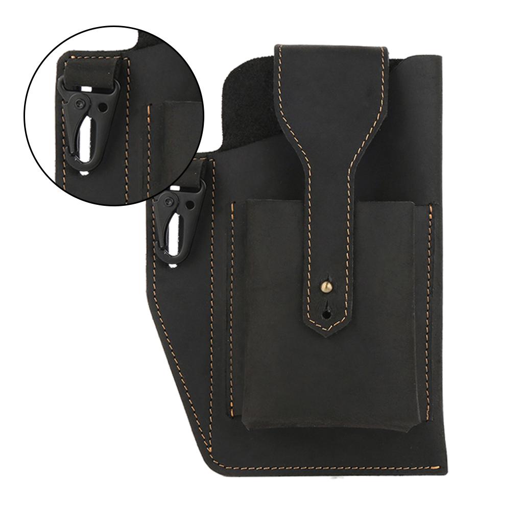 Men Leather Phone Holster Belt Bag Pocket Key Holder Waist Bag Purse Black