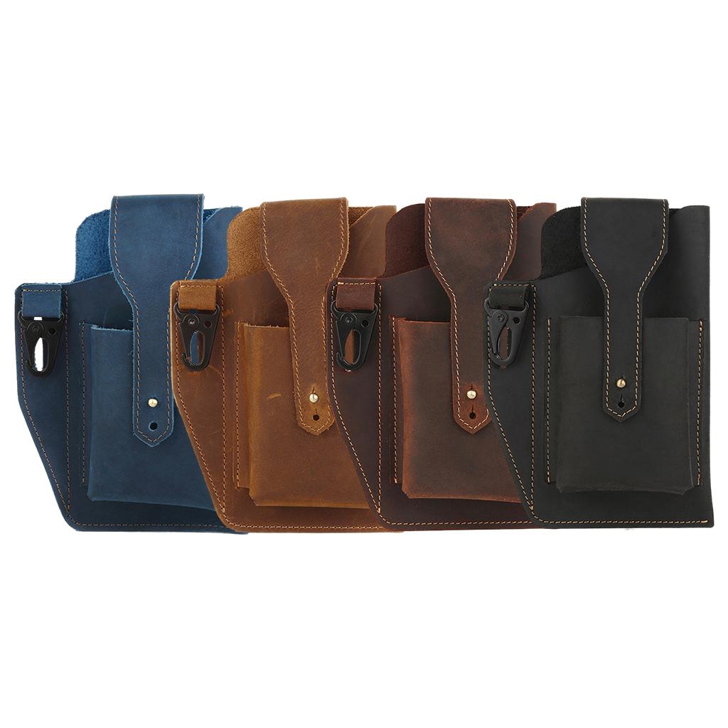 Men Leather Phone Holster Belt Bag Pocket Key Holder Waist Bag Purse Black