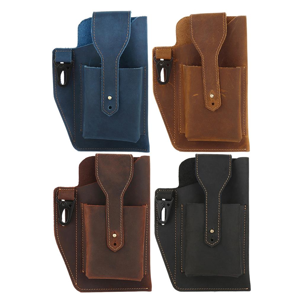 Men Leather Phone Holster Belt Bag Pocket Key Holder Waist Bag Purse Black