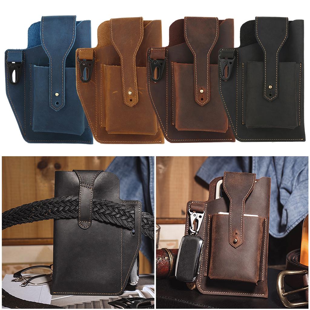 Men Leather Phone Holster Belt Bag Pocket Key Holder Waist Bag Purse Black