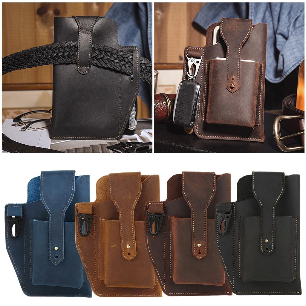 Men Leather Phone Holster Belt Bag Pocket Key Holder Waist Bag Purse Black
