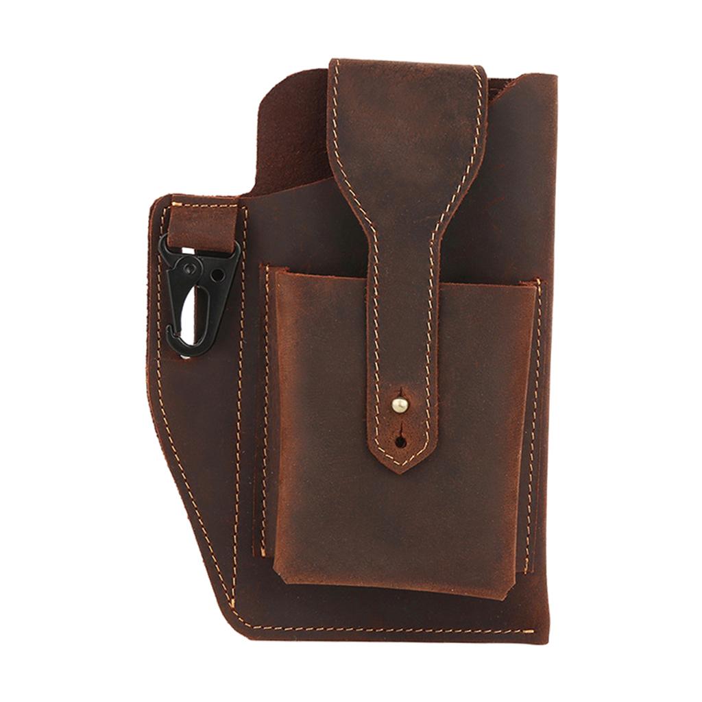 Men Leather Phone Holster Belt Bag Pocket Key Holder Waist Bag Purse Coffee