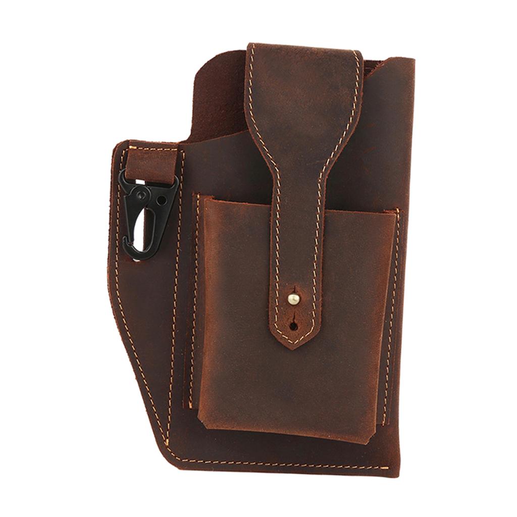 Men Leather Phone Holster Belt Bag Pocket Key Holder Waist Bag Purse Coffee