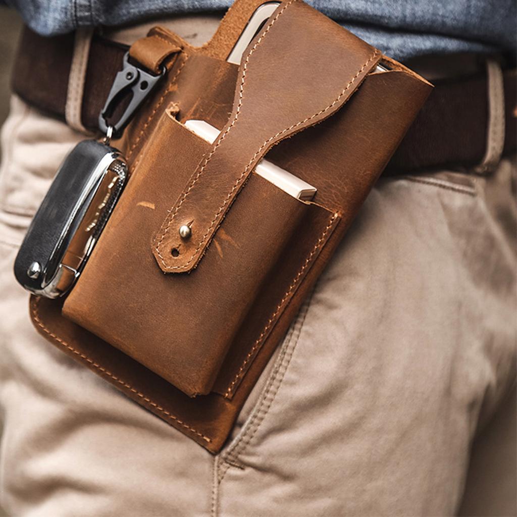 Men Leather Phone Holster Belt Bag Pocket Key Holder Waist Bag Purse Brown
