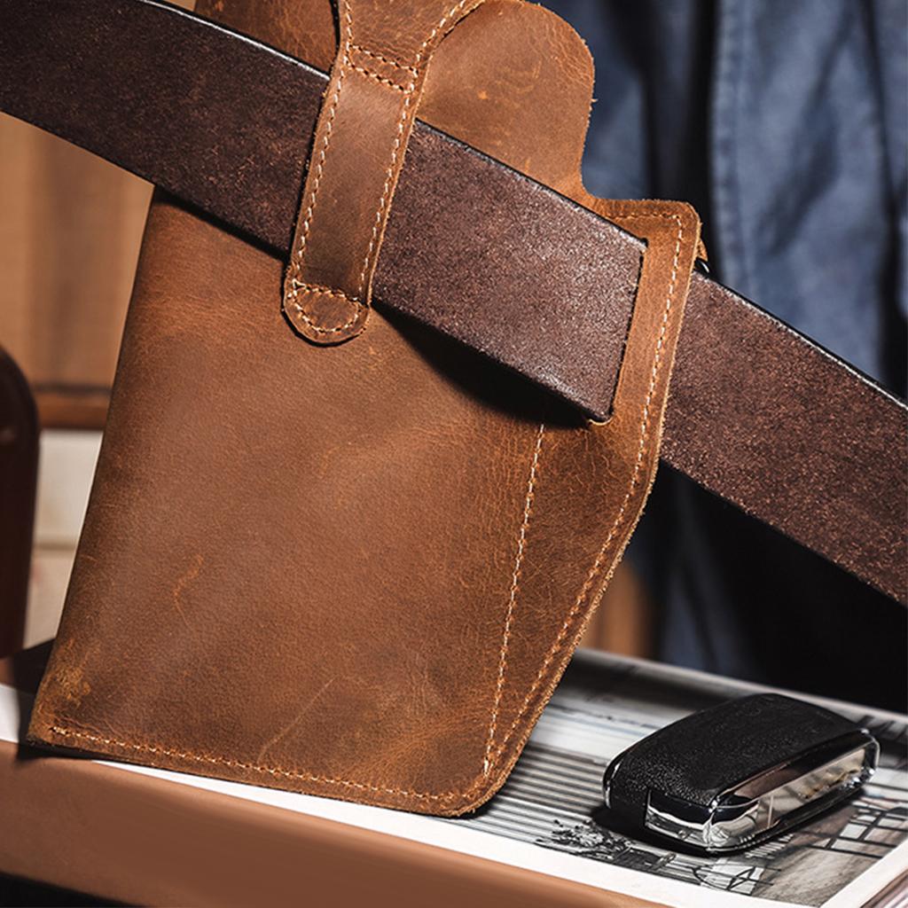 Men Leather Phone Holster Belt Bag Pocket Key Holder Waist Bag Purse Brown