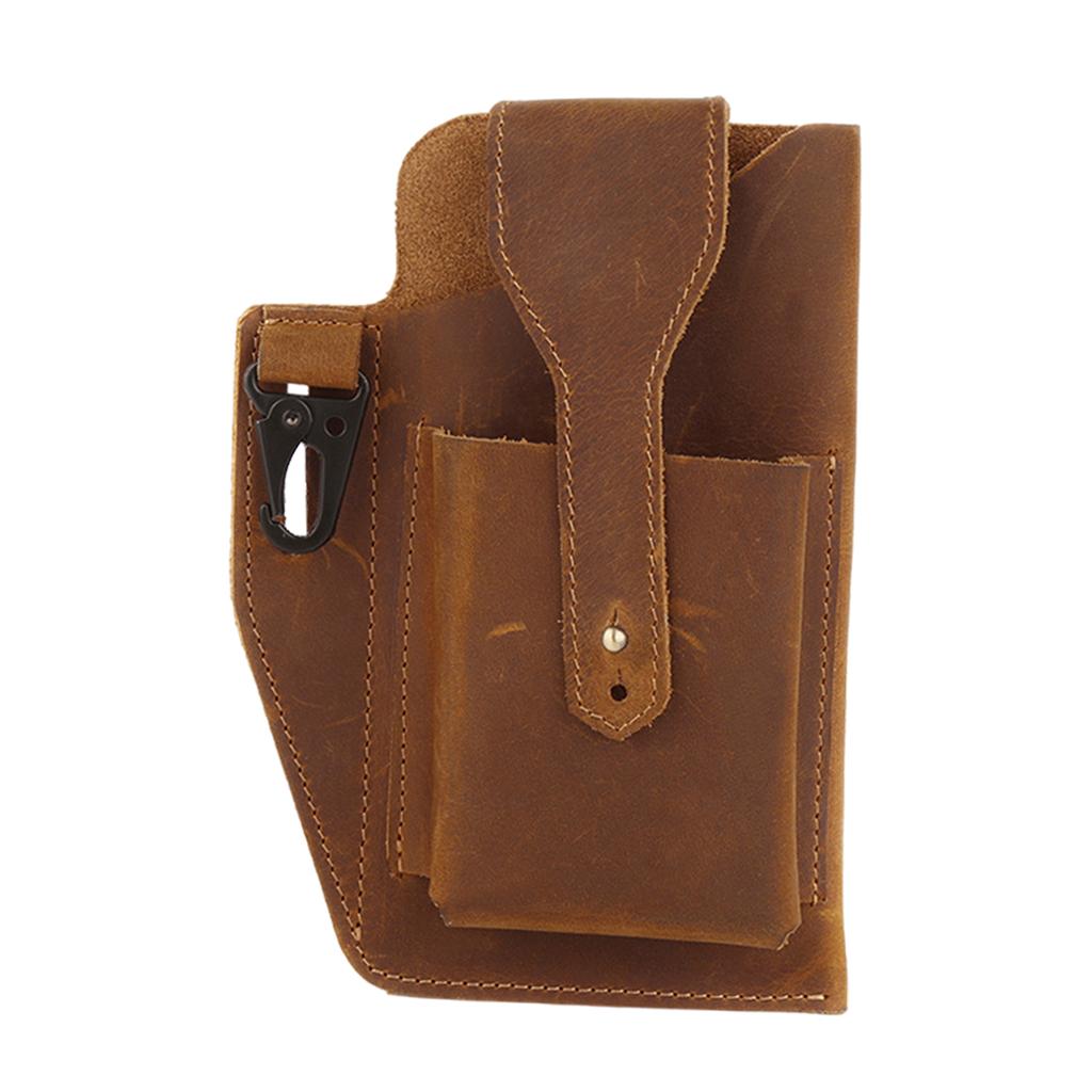 Men Leather Phone Holster Belt Bag Pocket Key Holder Waist Bag Purse Brown