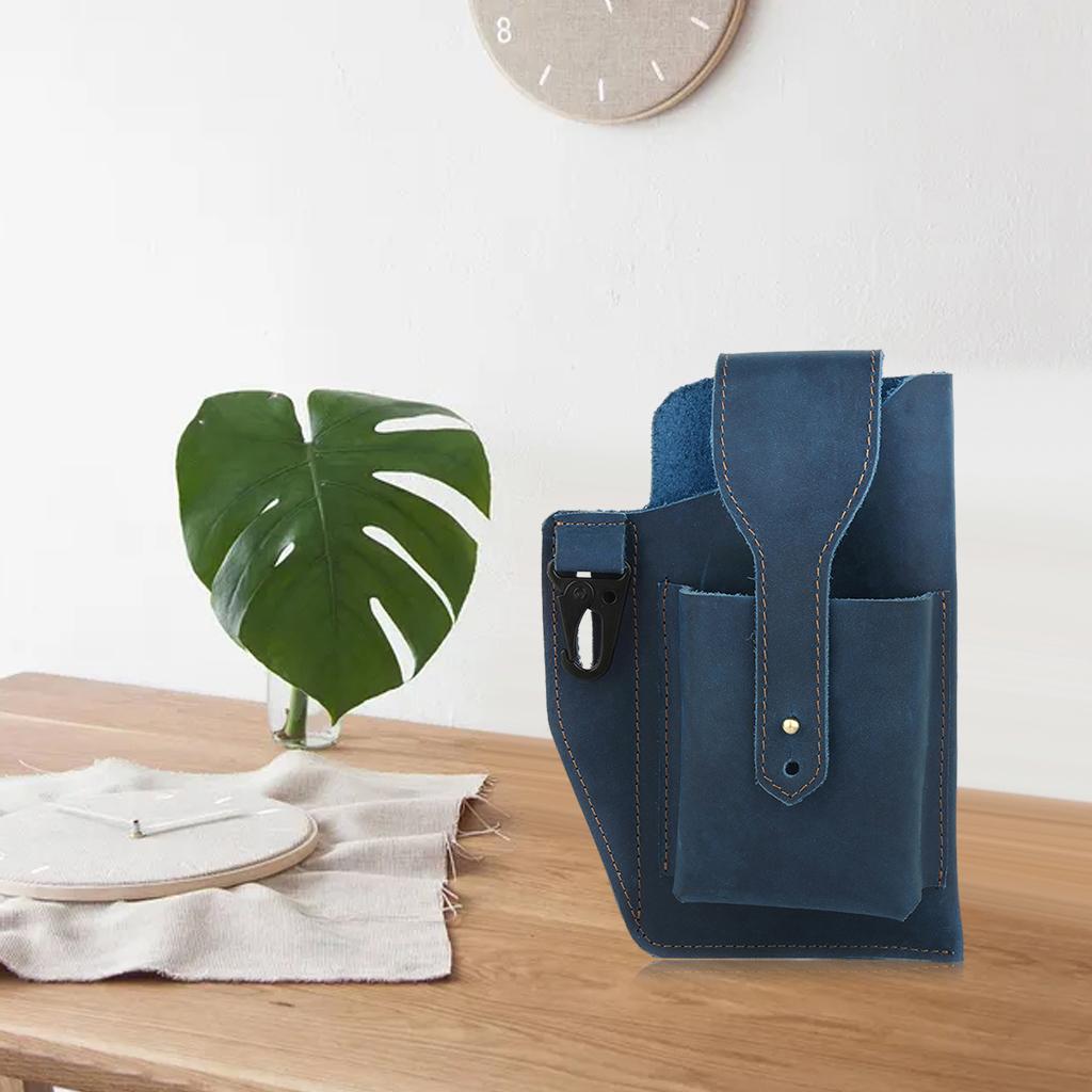 Men Leather Phone Holster Belt Bag Pocket Key Holder Waist Bag Purse Blue