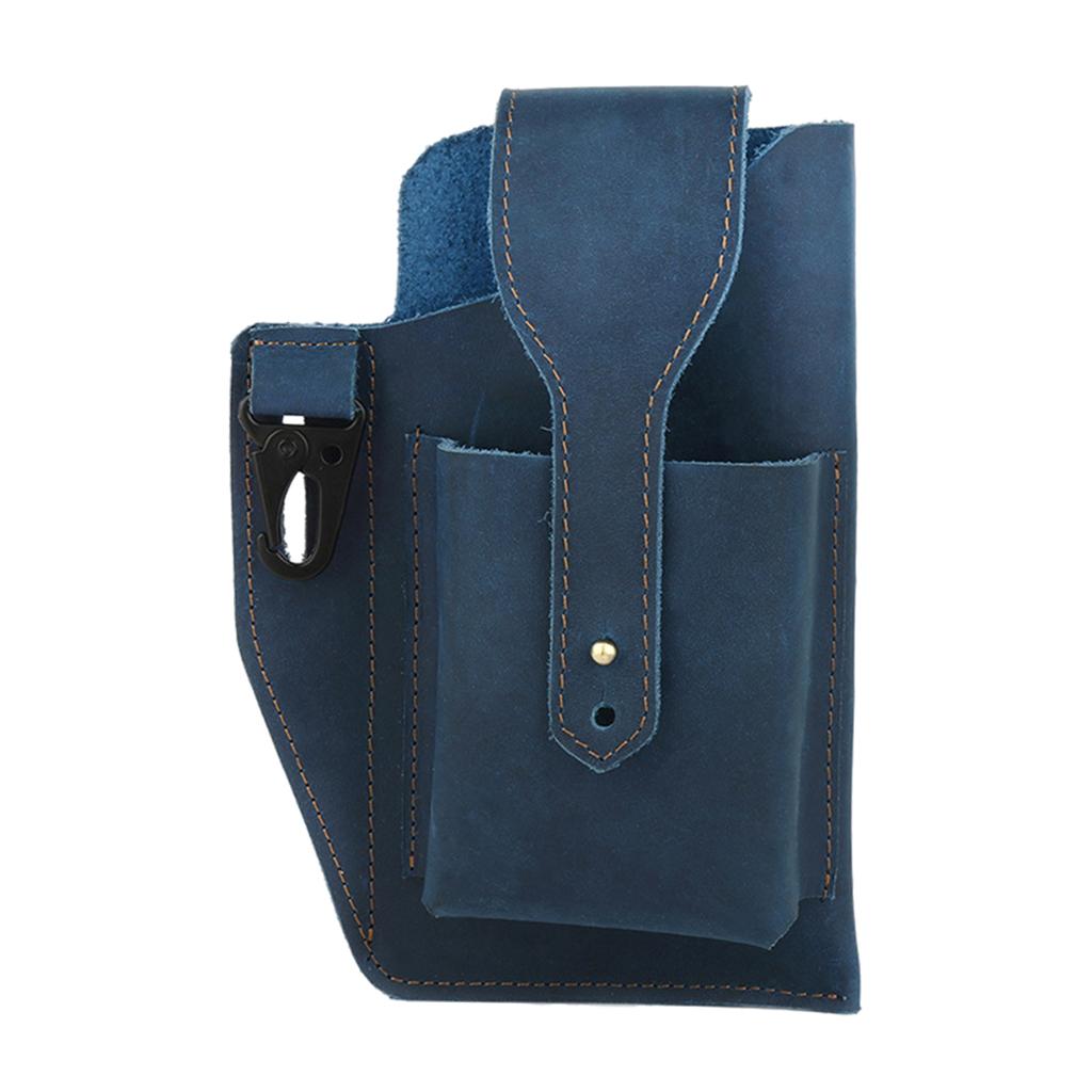 Men Leather Phone Holster Belt Bag Pocket Key Holder Waist Bag Purse Blue