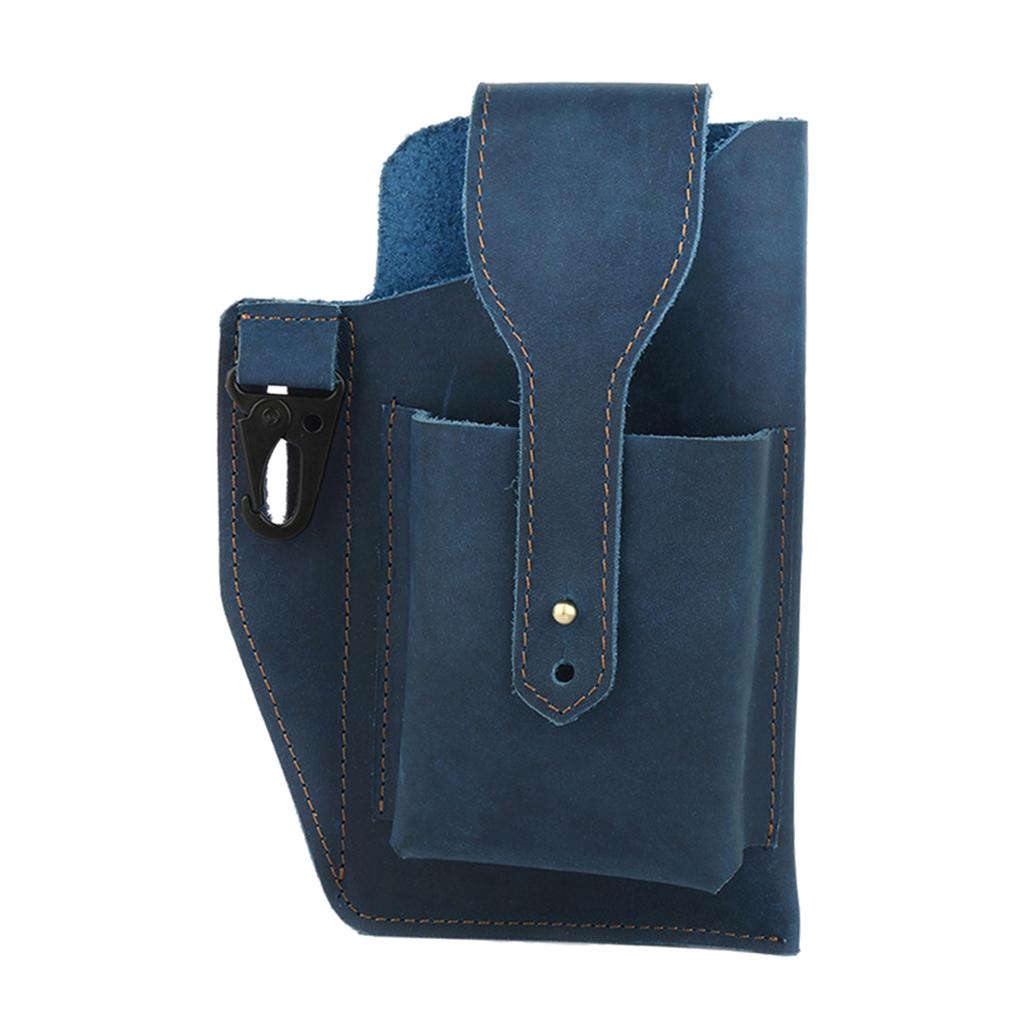 Men Leather Phone Holster Belt Bag Pocket Key Holder Waist Bag Purse Blue